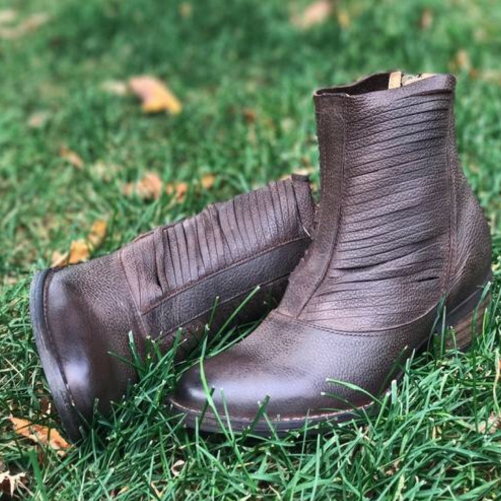 Slashed Hybrid Distressed Leather Boots - Picture 4 of 8
